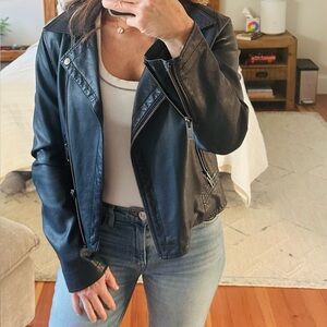 ANTHRO Women's Navy Vegan Leather Jacket